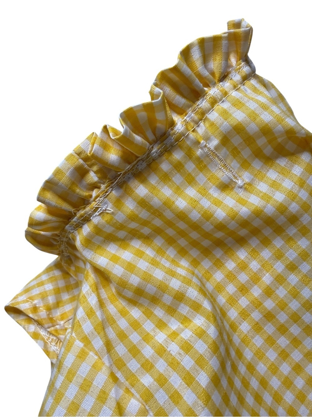 Yellow Gingham Ruffle-Neck Dog Blouse with Tie Hem - Picture 4 of 9